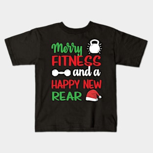 Merry Fitness And A Happy New Year Funny Christmas Workout Kids T-Shirt